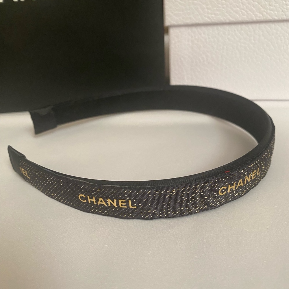 CHANEL Black & Gold Ribbon Headband - Picture 2 of 5